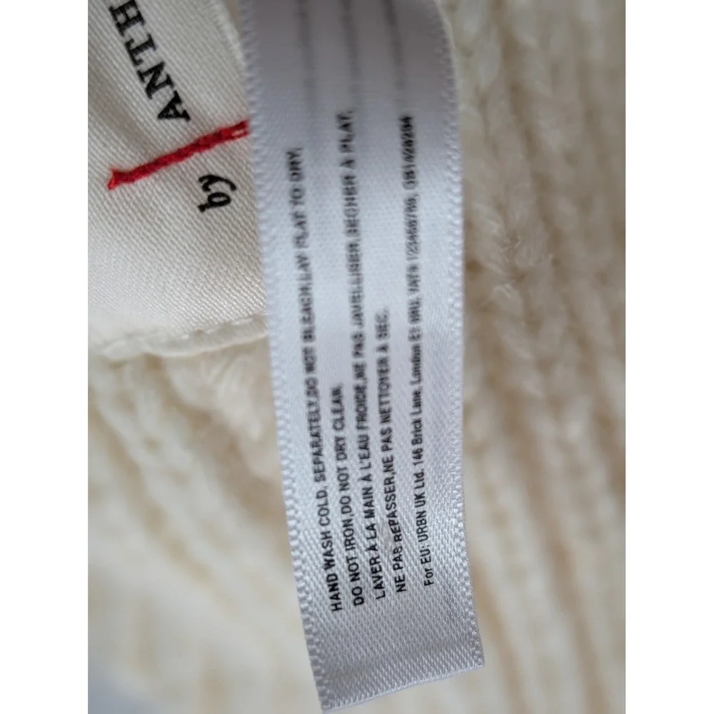 Anthropologie Cream Ribbed Knit Beanie Ivory Wool Blend Winter‎ Hat Snap Top